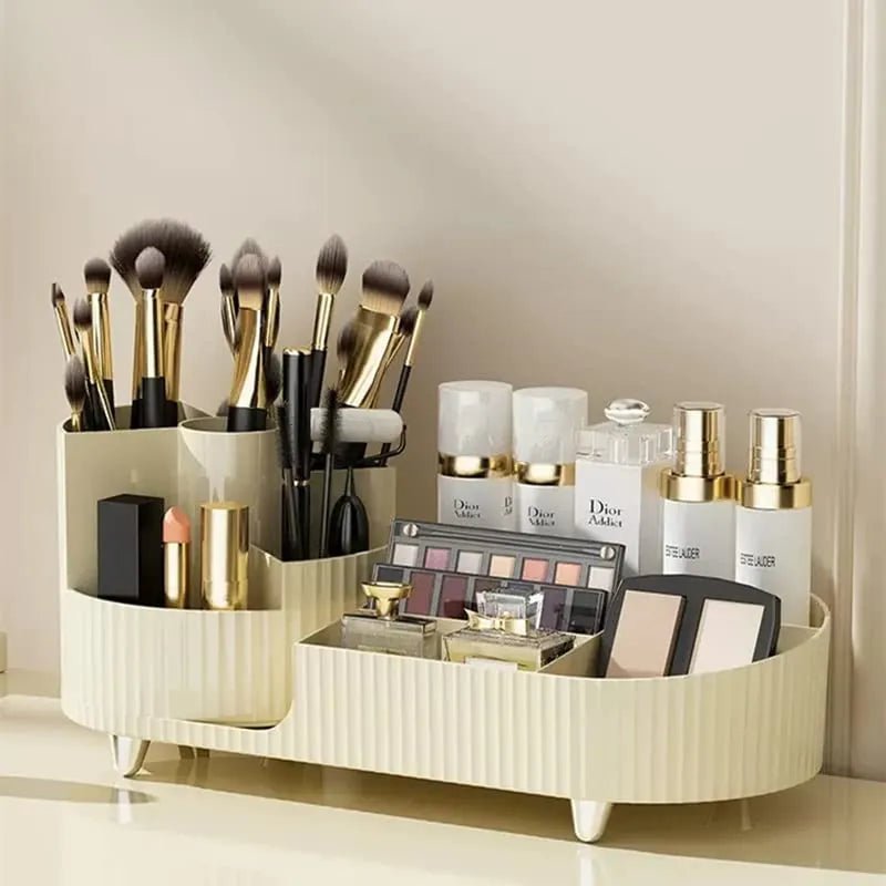 360° Rotating Makeup Organizer - Large Capacity Brush Holder for Vanity Decor, Bathroom Countertops, Desk Storage Container F1
