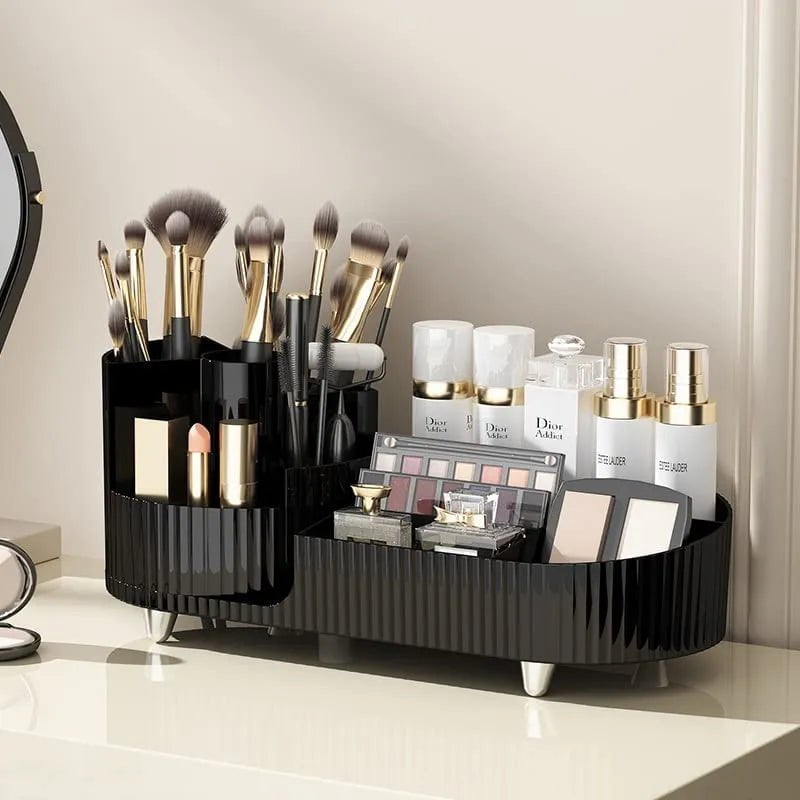 360° Rotating Makeup Organizer - Large Capacity Brush Holder for Vanity Decor, Bathroom Countertops, Desk Storage Container F2