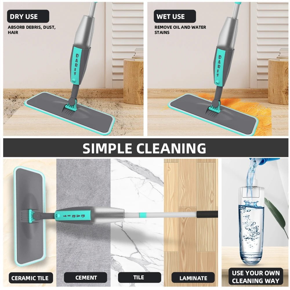 360° Rotation Magic Floor Cleaning Sweeper with Microfiber Pads - Flat Spray Mop for Home Cleaning