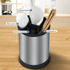 360° Rotation Utensil Holder - Multifunctional Kitchen Storage Organizer for Forks, Chopsticks