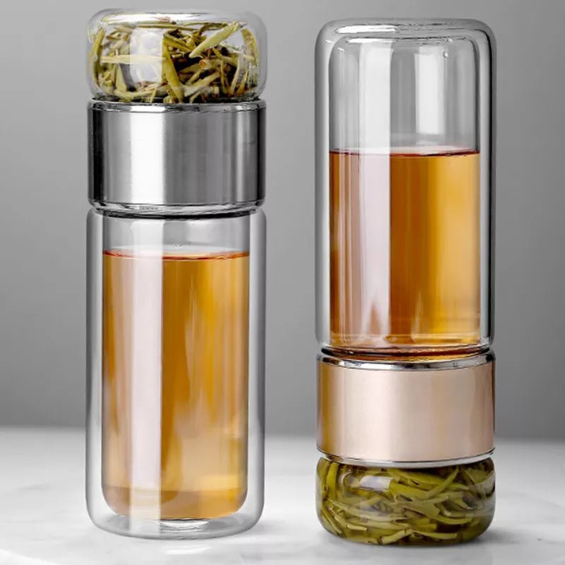 390ml Double-Layered High Borosilicate Glass Tea Water Bottle with built-in tea filter