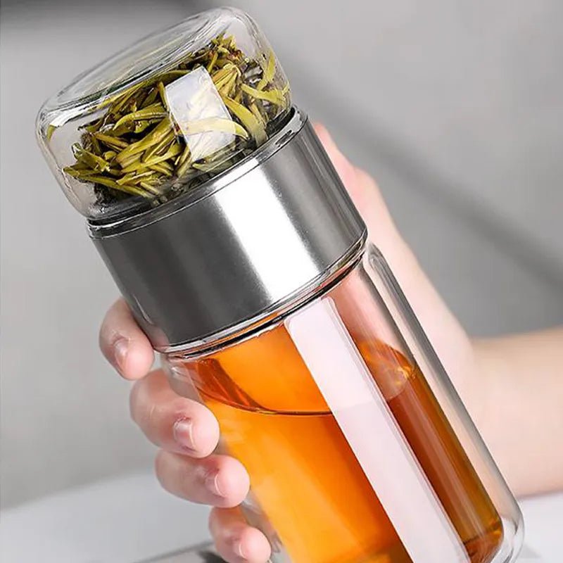 390ml Double-Layered High Borosilicate Glass Tea Water Bottle with built-in tea filter