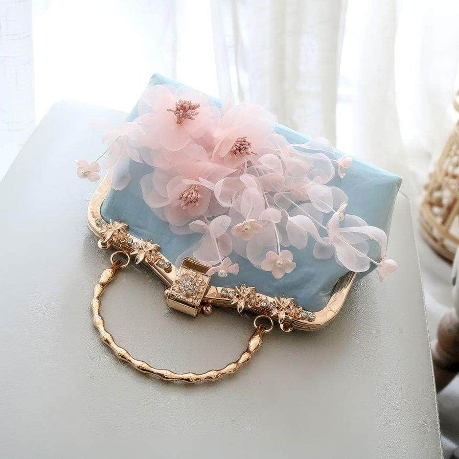 3D Floral Blue Party Clutch Purse