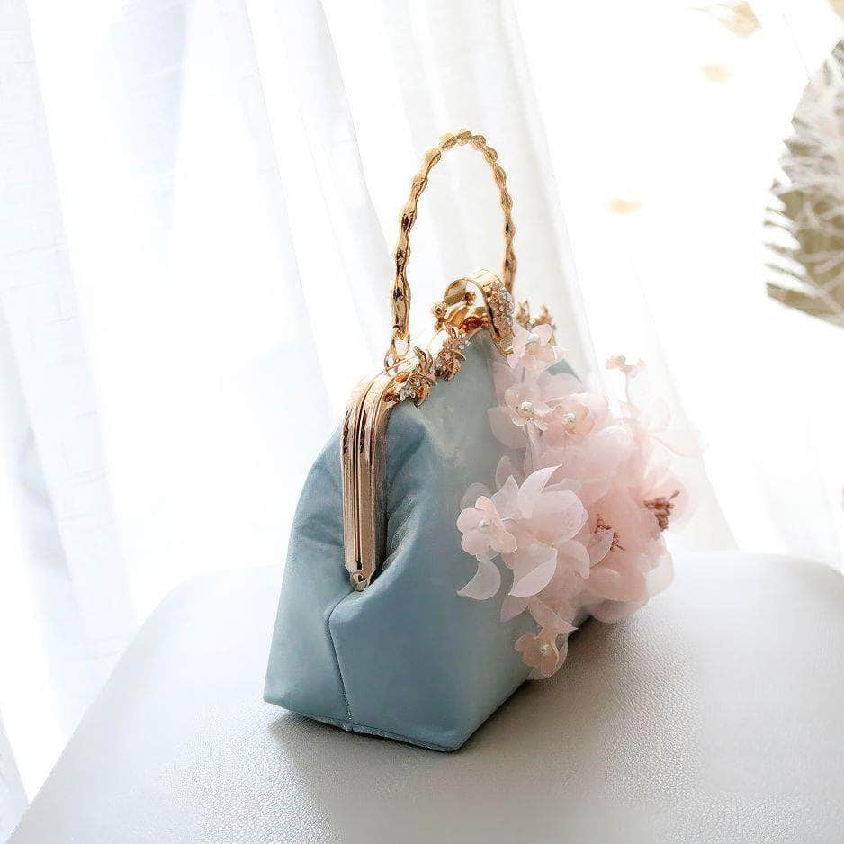 3D Floral Blue Party Clutch Purse