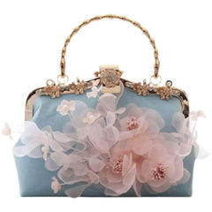 3D Floral Blue Party Clutch Purse