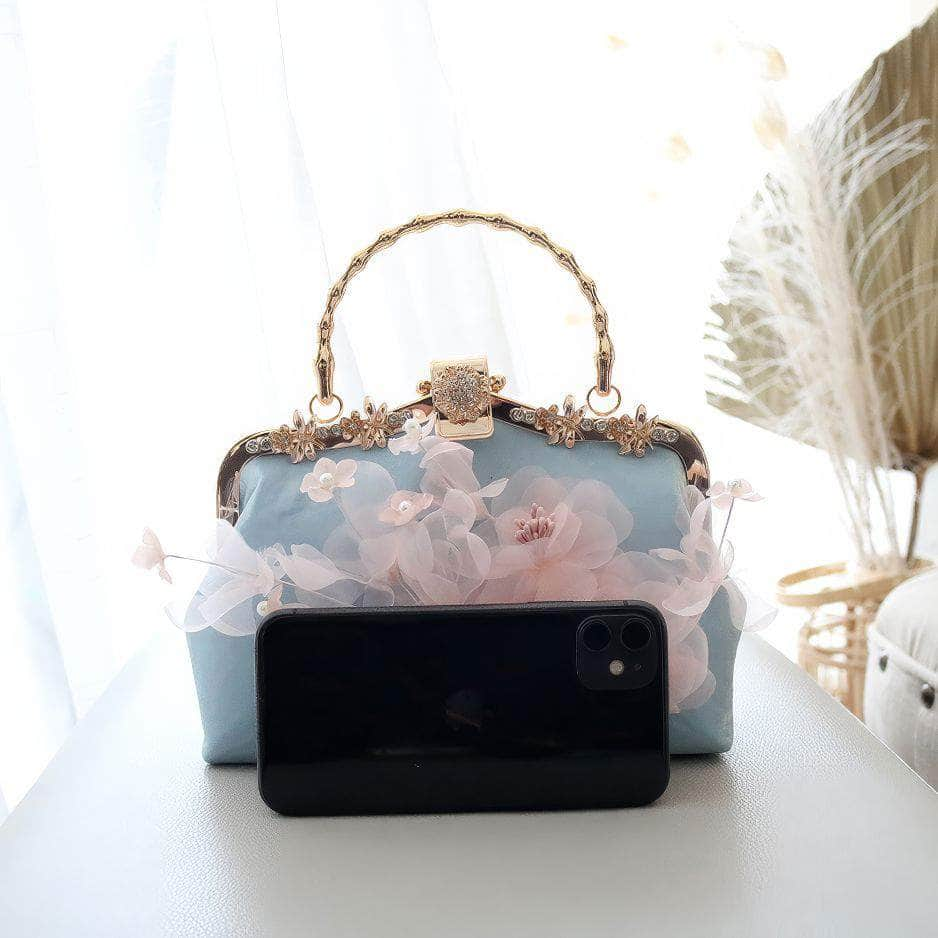 3D Floral Blue Party Clutch Purse