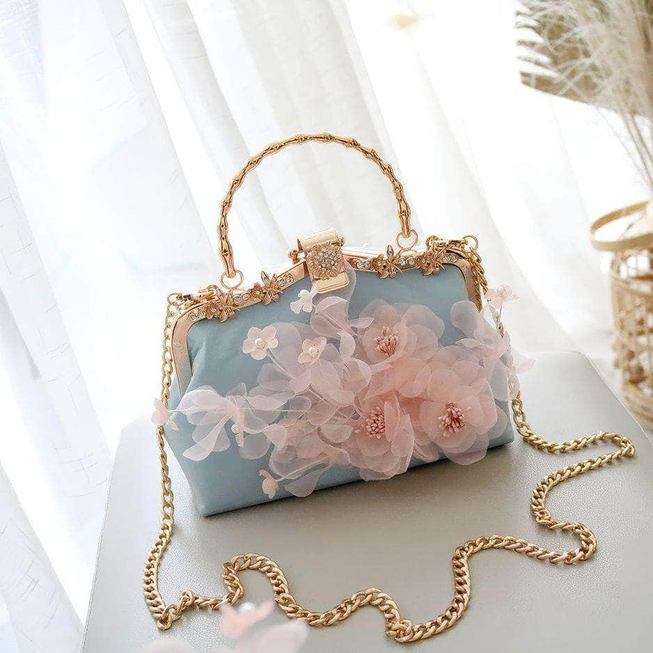 3D Floral Blue Party Clutch Purse