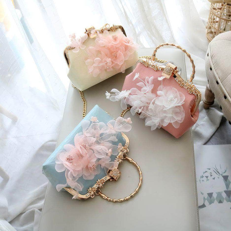 3D Floral Blue Party Clutch Purse