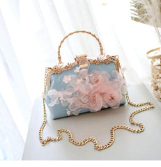 3D Floral Blue Party Clutch Purse LightBlue