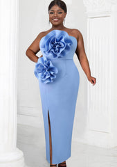 3D Floral Detail Tube Slim-fit Dress US 4-6 / CornflowerBlue