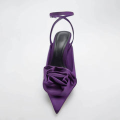 3D Floral Detailed Pump Ankle Strap Heels