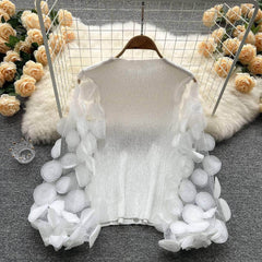 3D Floral Lantern Sleeves Mesh Blouse