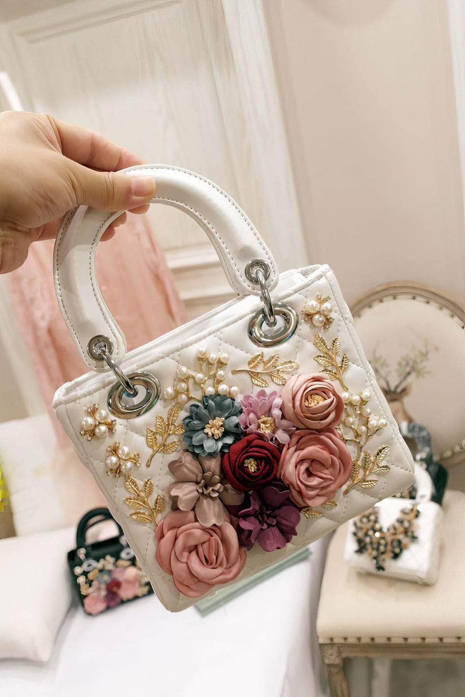 3D Floral Leaf Croc Hand Bag