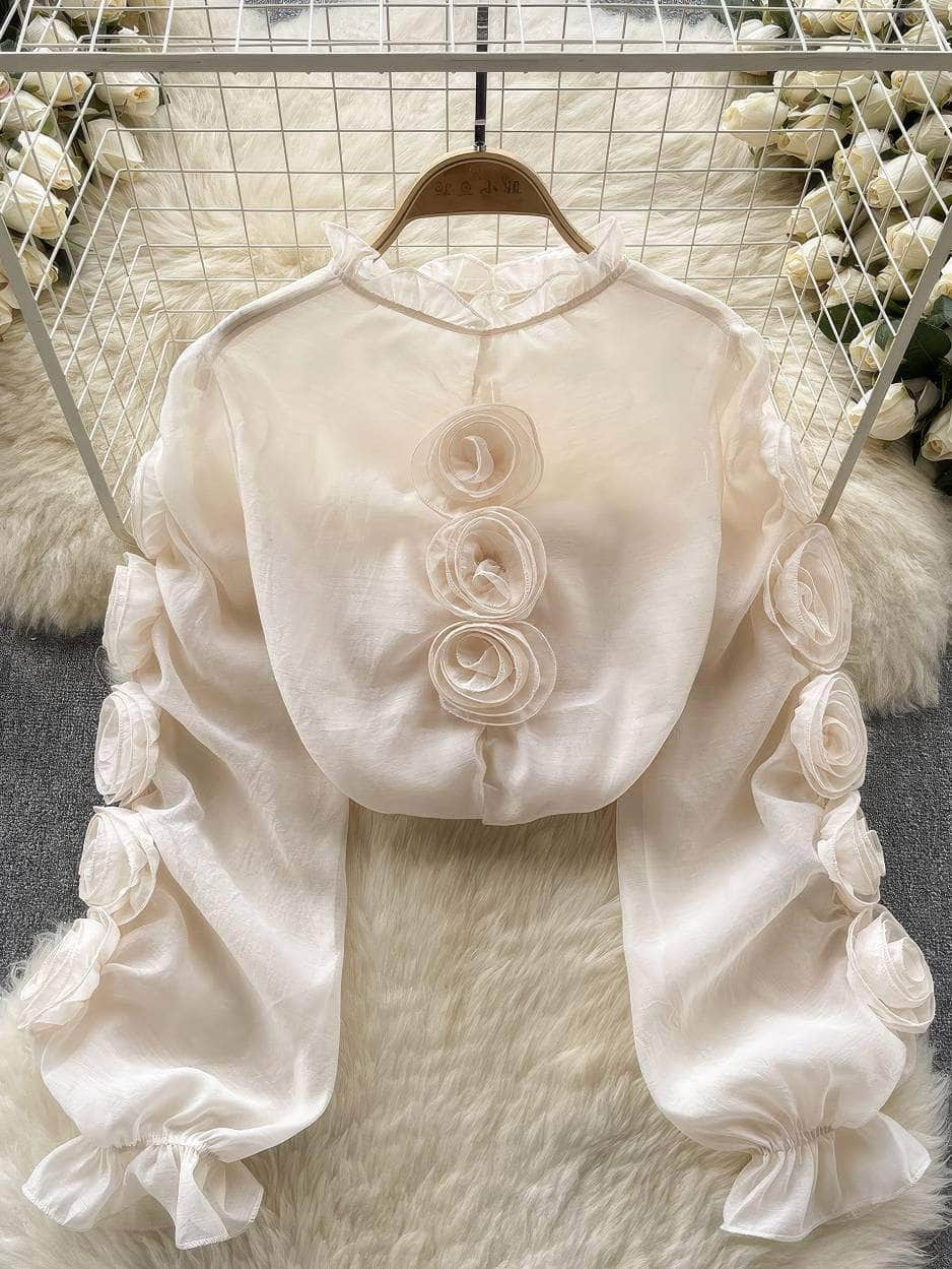 3D Floral Sheer Mesh Blouse Success MAX SIZE / Ivory