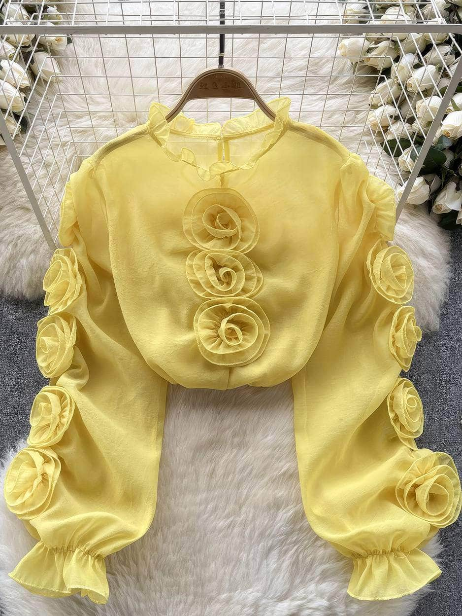 3D Floral Sheer Mesh Blouse Success MAX SIZE / Yellow