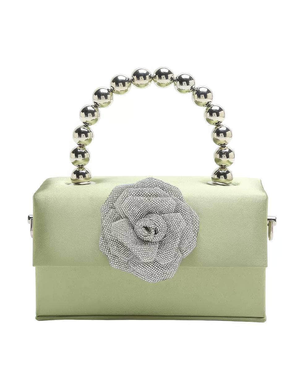 3D Rhinestone Bouquet Mini Box Bag Green