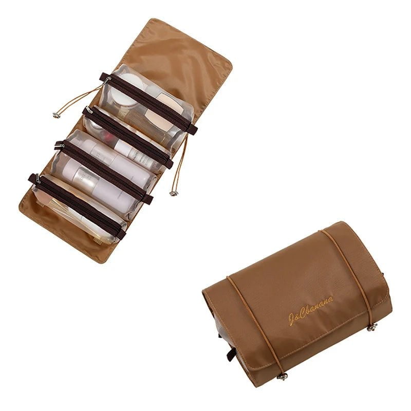 4-in-1 Detachable Makeup Bag Set - Women's Zipper Mesh, Large Capacity, Foldable, Portable Travel Storage brown