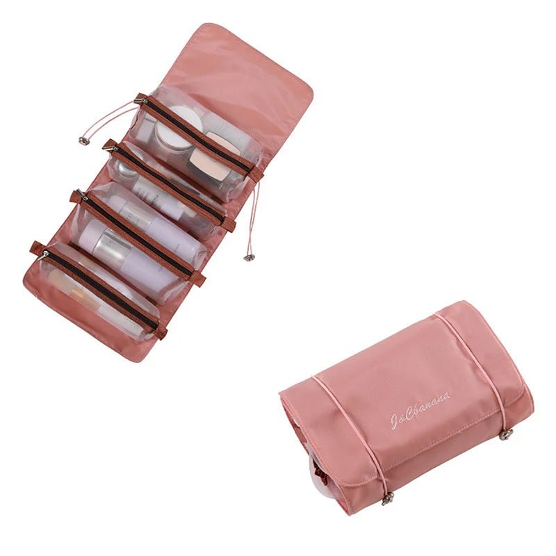 4-in-1 Detachable Makeup Bag Set - Women's Zipper Mesh, Large Capacity, Foldable, Portable Travel Storage pink