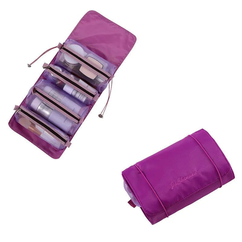 4-in-1 Detachable Makeup Bag Set - Women's Zipper Mesh, Large Capacity, Foldable, Portable Travel Storage purple