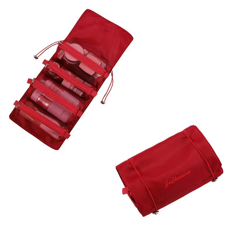 4-in-1 Detachable Makeup Bag Set - Women's Zipper Mesh, Large Capacity, Foldable, Portable Travel Storage red