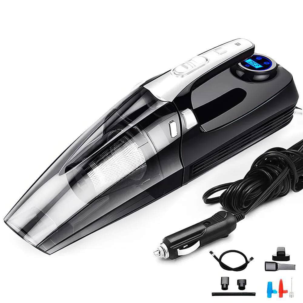 4-in-1 Powerful Car Vacuum Cleaner - Air Compressor, Tire Pressure Gauge, Corded, LED Light Digital Display