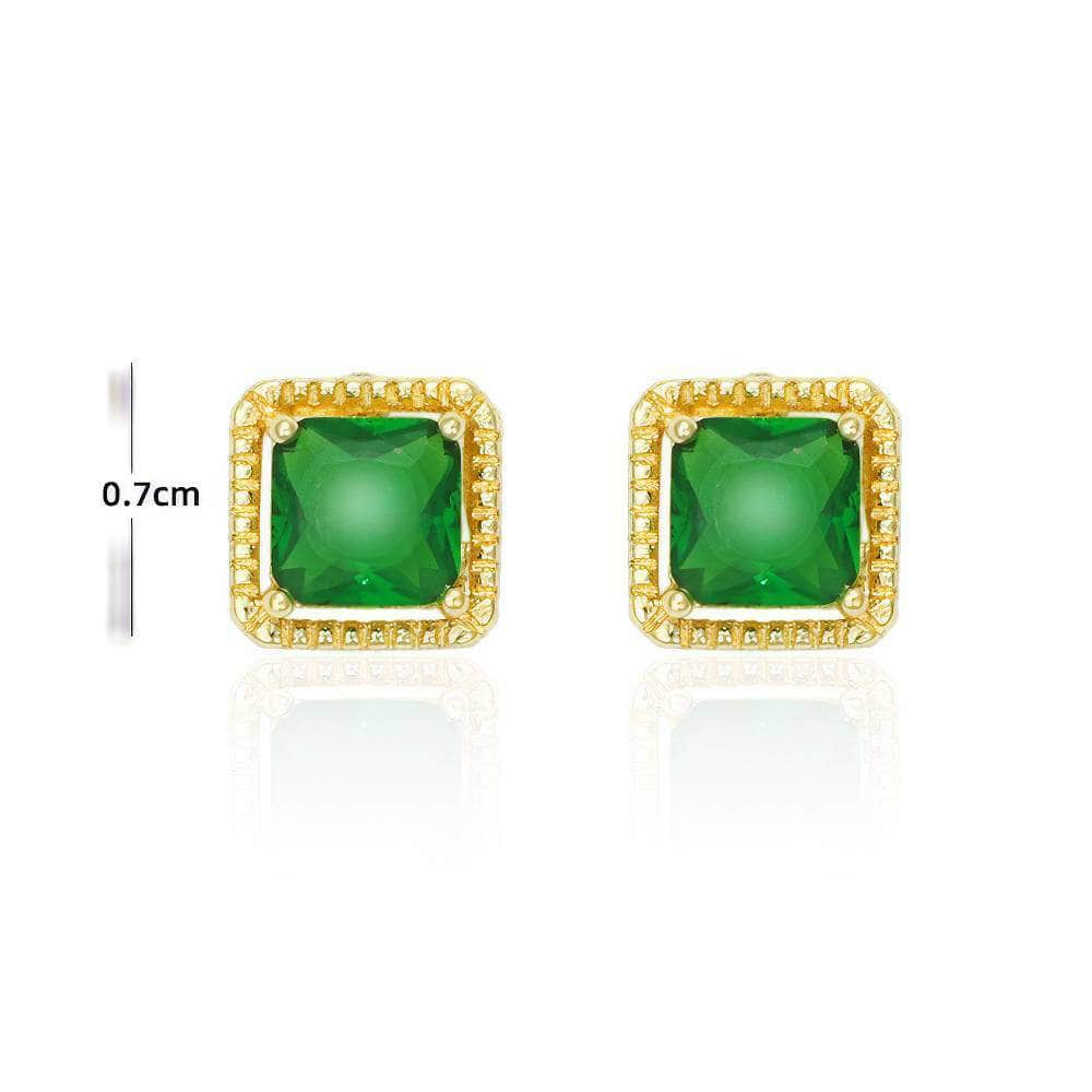 4-Prong Square Halo Minimalist Gemstone Stud Earrings Green