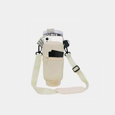 40 Oz Insulated Tumbler Cup Sleeve With Adjustable Shoulder Strap Ivory / One Size