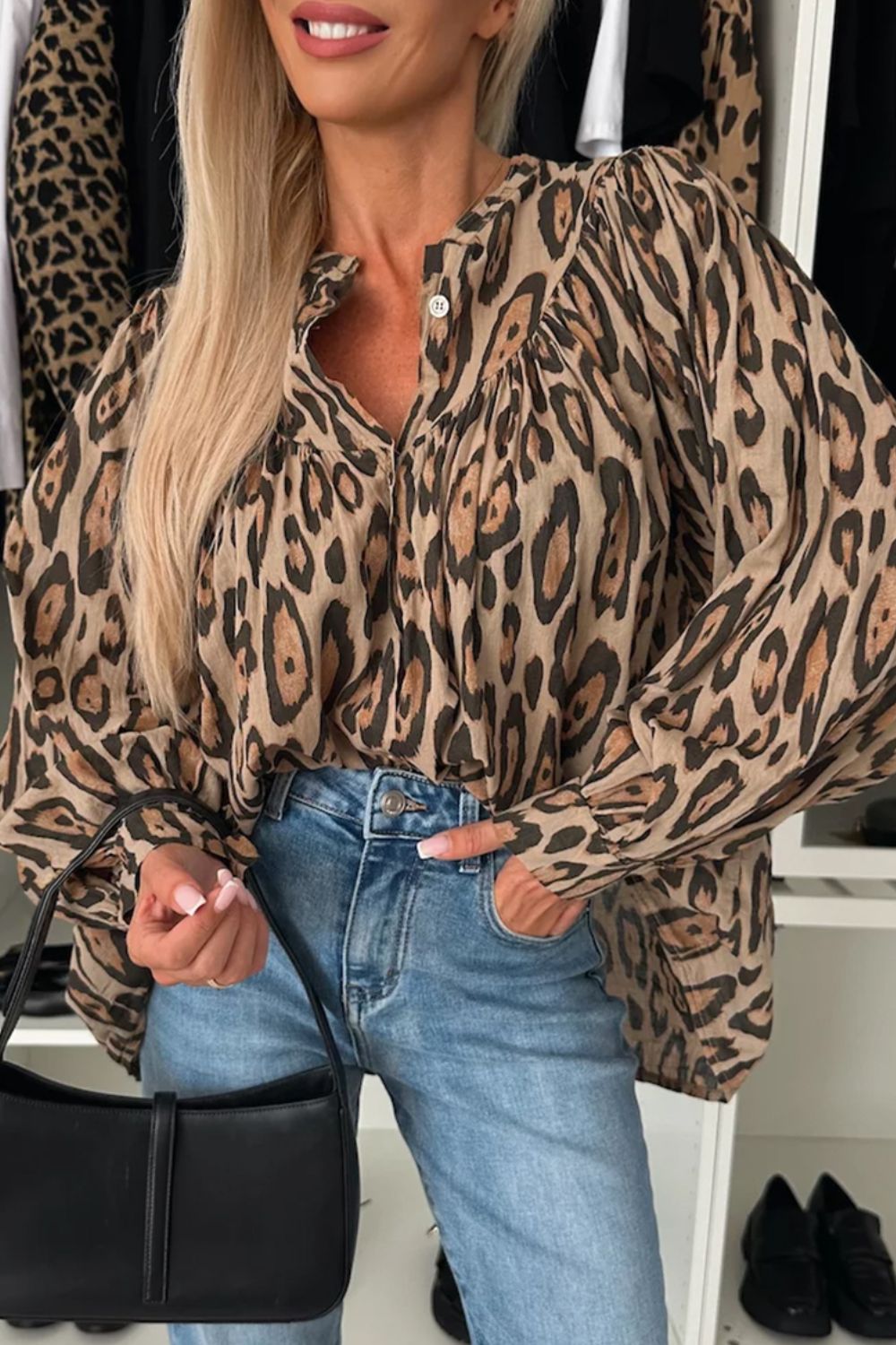 Leopard Print Button Down Long Sleeve Shirt