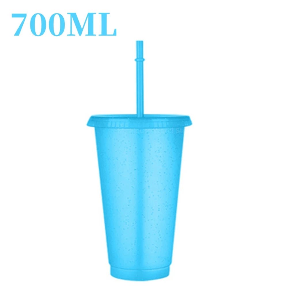 480/700ML Flash Powder Water Bottle With Straws Lid Plastic Reusable Personalized Drinkware Coffee Drinking Cup Christmas Gifts lightblue 700ml / 500-1000ml