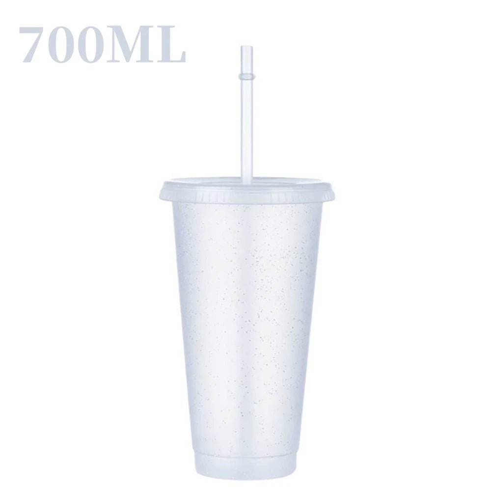 480/700ML Flash Powder Water Bottle With Straws Lid Plastic Reusable Personalized Drinkware Coffee Drinking Cup Christmas Gifts white 700ml / 500-1000ml