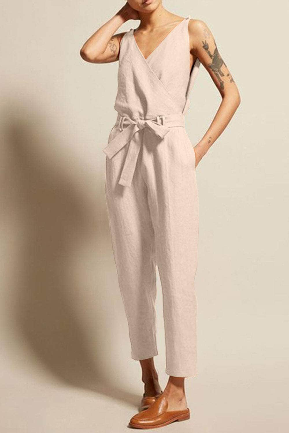 Full Size Surplice Sleeveless Jumpsuit