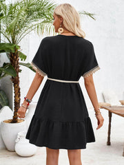 Ruffled V-Neck Half Sleeve Mini Dress