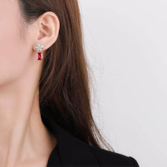 4CT Lab Created Gemstone 14K Gold Floral Drop Earrings