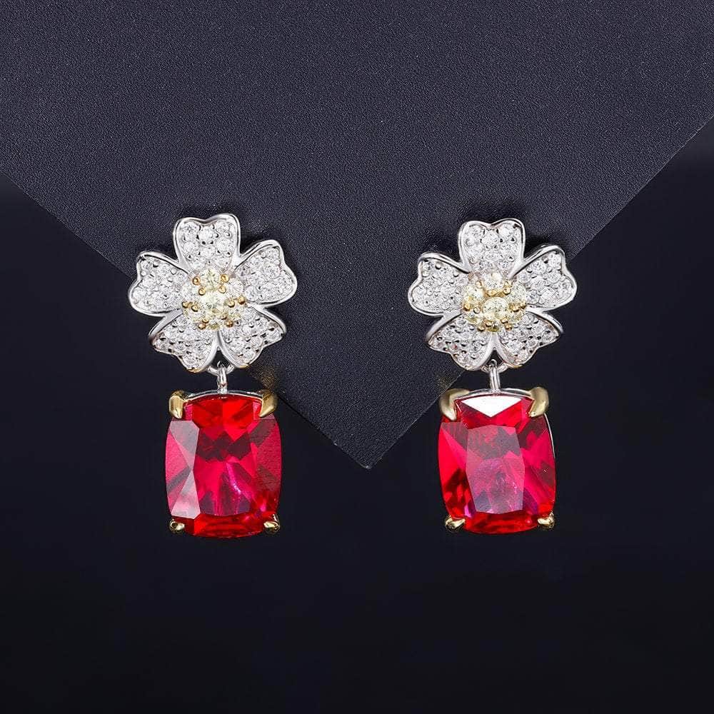 4CT Lab Created Gemstone 14K Gold Floral Drop Earrings Ruby