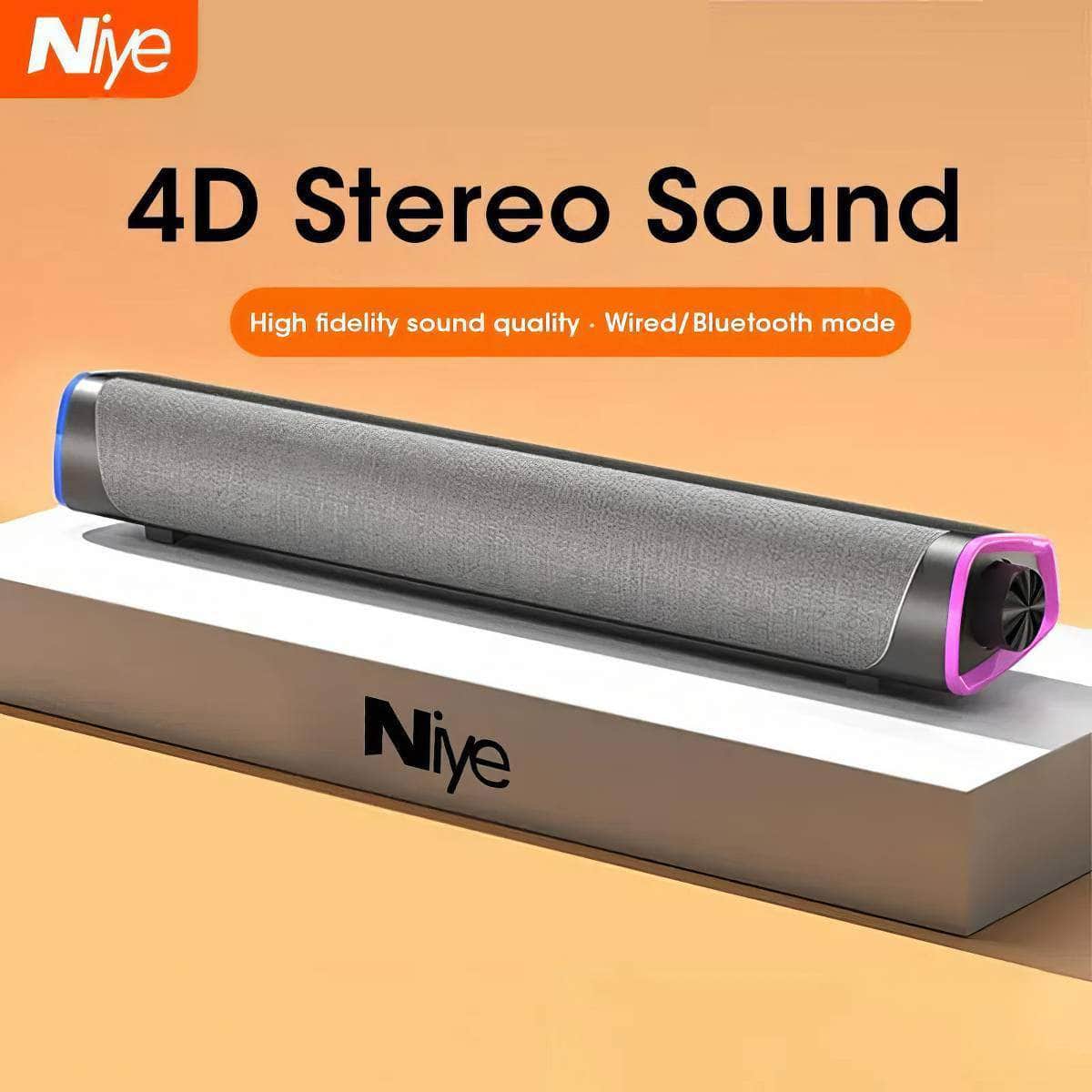 4D Bluetooth Computer Speaker Bar: Stereo Sound, Subwoofer, Wired