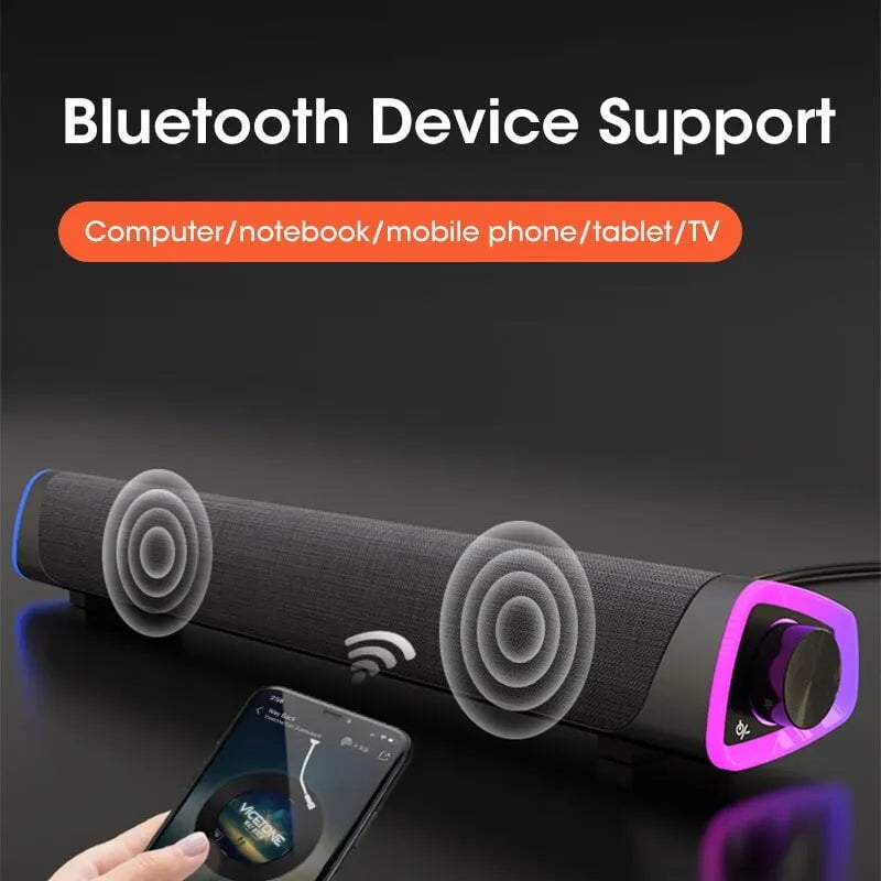 4D Bluetooth Computer Speaker Bar: Stereo Sound, Subwoofer, Wired