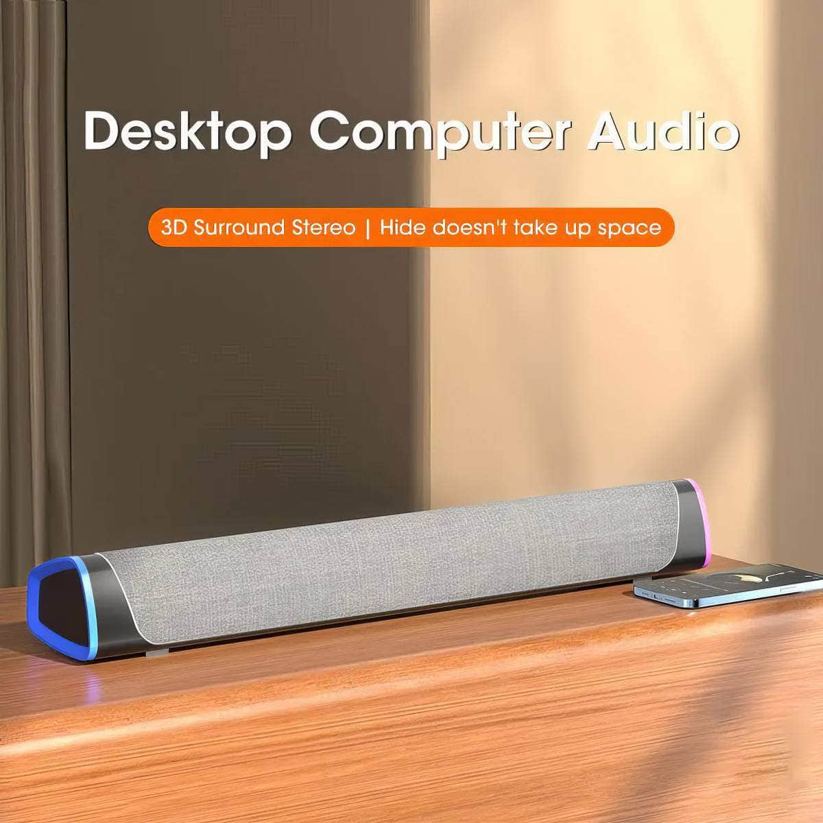 4D Bluetooth Computer Speaker Bar: Stereo Sound, Subwoofer, Wired