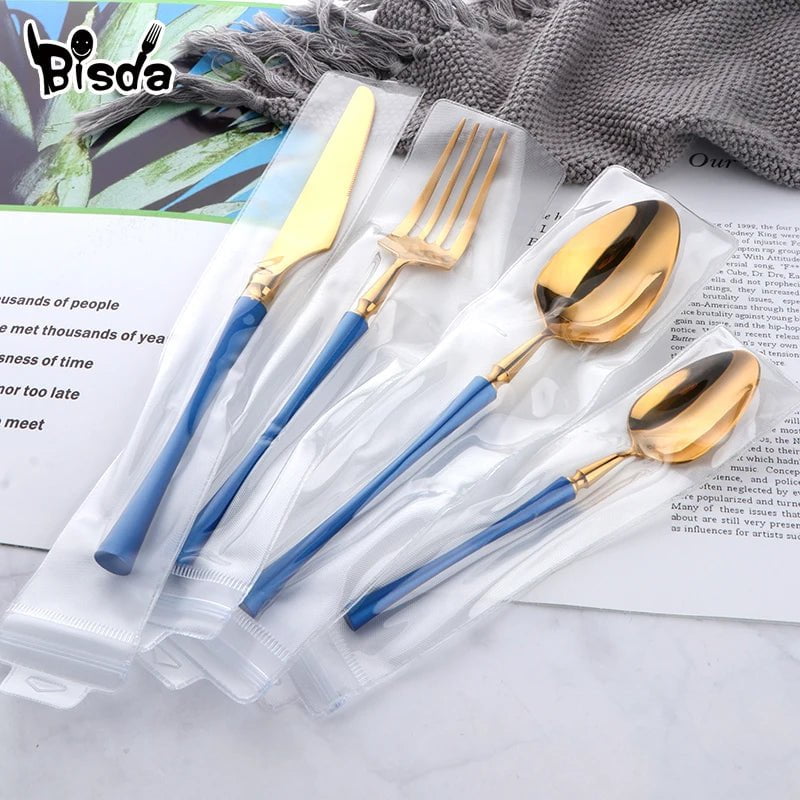 4Pcs 18/10 Stainless Steel Flatware Set - Standing Cutlery with Knife, Fork, Spoon, Teaspoon, Western Silverware Dinner Set