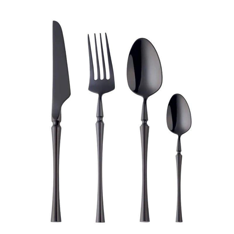 4Pcs 18/10 Stainless Steel Flatware Set - Standing Cutlery with Knife, Fork, Spoon, Teaspoon, Western Silverware Dinner Set Black
