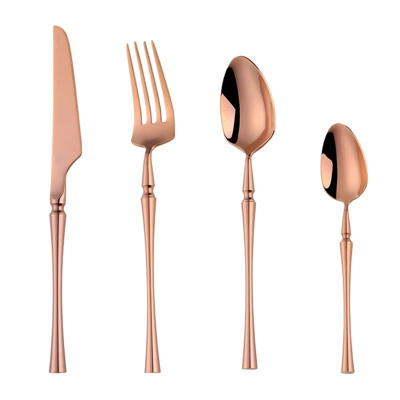 4Pcs 18/10 Stainless Steel Flatware Set - Standing Cutlery with Knife, Fork, Spoon, Teaspoon, Western Silverware Dinner Set Rose gold