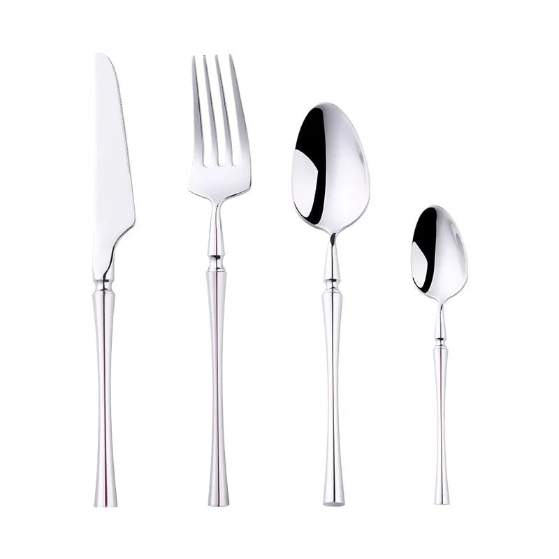 4Pcs 18/10 Stainless Steel Flatware Set - Standing Cutlery with Knife, Fork, Spoon, Teaspoon, Western Silverware Dinner Set Silver