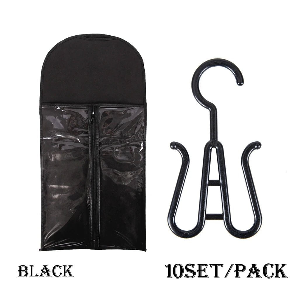 5/10 Set Long Wig Storage Bag Holder Case Hair Extensions Storage Bag With Hanger For Wig Hair Extension Storage Bag With Hanger 10 set black