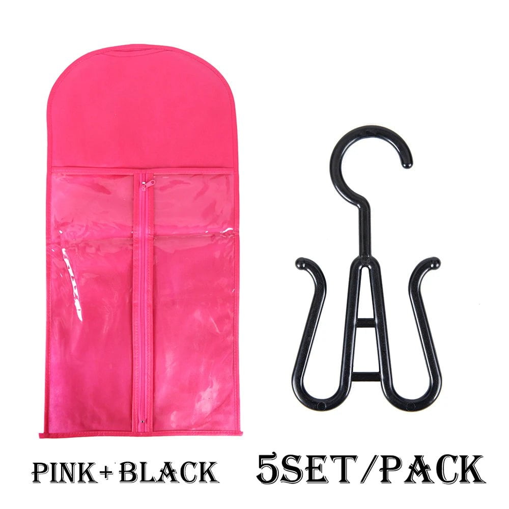 5/10 Set Long Wig Storage Bag Holder Case Hair Extensions Storage Bag With Hanger For Wig Hair Extension Storage Bag With Hanger 5 set pink