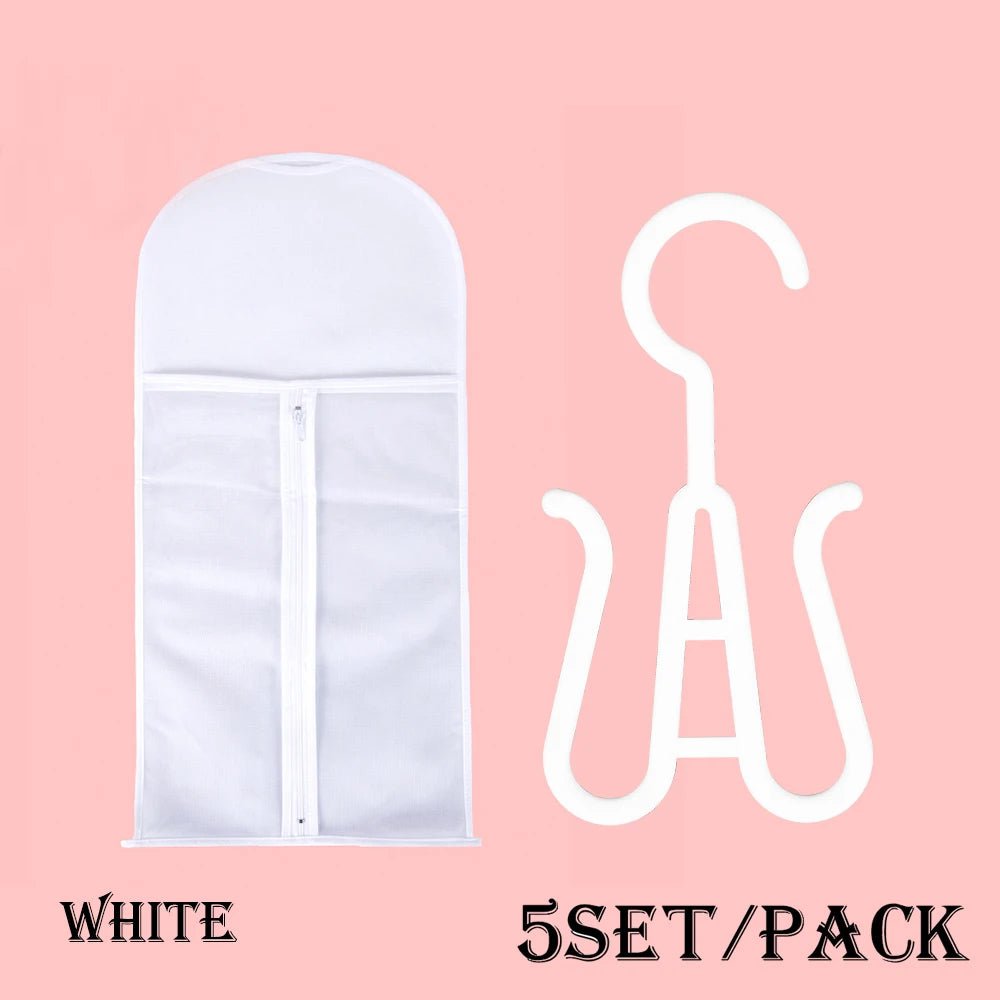 5/10 Set Long Wig Storage Bag Holder Case Hair Extensions Storage Bag With Hanger For Wig Hair Extension Storage Bag With Hanger 5 set white
