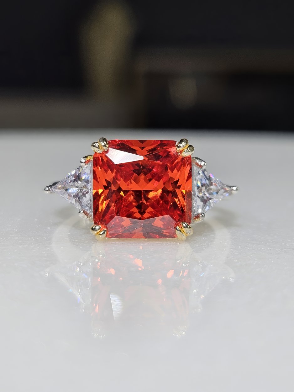 5 Ct Lab Created Diamond Orange Cocktail Emerald Square Cut Ring