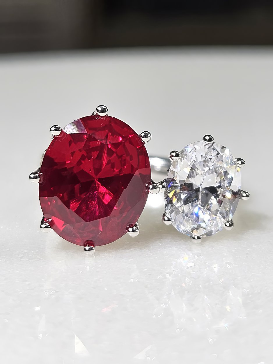 5 Ct Lab Created Diamond Two Stone Ruby Gemstone Ring