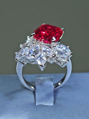 5 Ct Lab Grown Diamond Paved Crystals Ruby Gemstone Ring