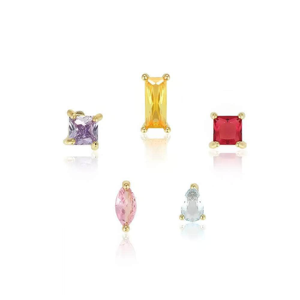 5-Color Set 14K Gold Rhinestone Stud Earrings Multicolor / Clip On