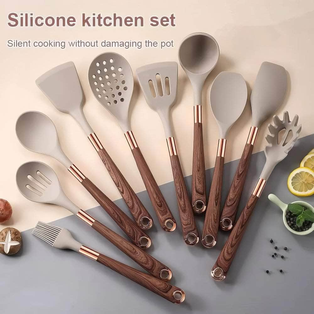 5-Piece Apricot/Black Silicone Kitchen Utensil Set