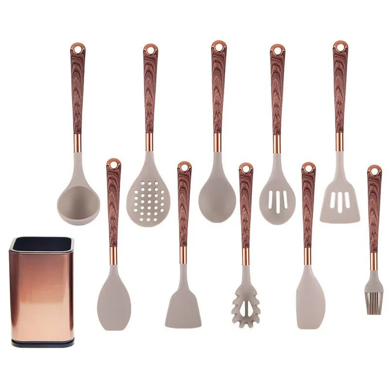 5-Piece Apricot/Black Silicone Kitchen Utensil Set, Pot-Friendly Apricot 10pcs